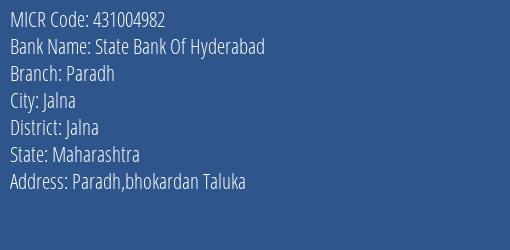 State Bank Of Hyderabad Paradh MICR Code