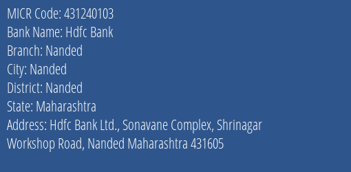 Hdfc Bank Nanded MICR Code