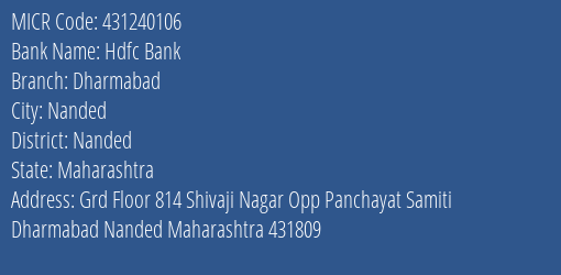 Hdfc Bank Dharmabad MICR Code