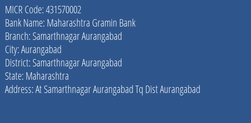 Maharashtra Gramin Bank Samarthnagar Aurangabad MICR Code