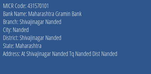 Maharashtra Gramin Bank Shivajinagar Nanded MICR Code