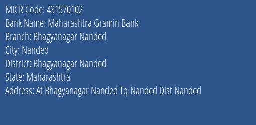 Maharashtra Gramin Bank Bhagyanagar Nanded MICR Code