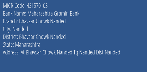 Maharashtra Gramin Bank Bhavsar Chowk Nanded MICR Code