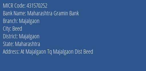 Maharashtra Gramin Bank Majalgaon MICR Code