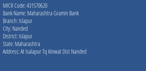 Maharashtra Gramin Bank Islapur MICR Code