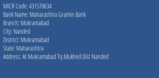 Maharashtra Gramin Bank Mukramabad Branch Address Details and MICR Code 431570634