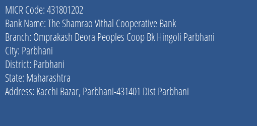 Omprakash Deora Peoples Coop Bank Hingoli Parbhani MICR Code