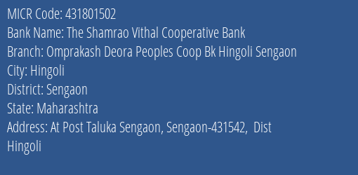 Omprakash Deora Peoples Coop Bank Hingoli Sengaon MICR Code