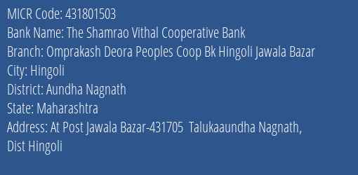 Omprakash Deora Peoples Coop Bank Hingoli Jawala Bazar MICR Code