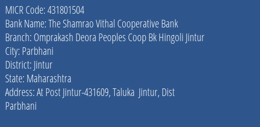 Omprakash Deora Peoples Coop Bank Hingoli Jintur MICR Code