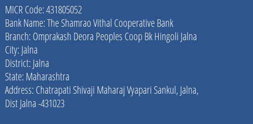 Omprakash Deora Peoples Coop Bank Hingoli Jalna MICR Code