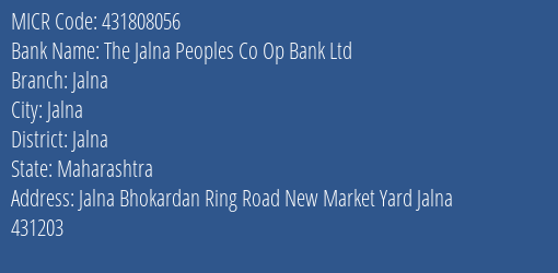 The Jalna Peoples Co Op Bank Ltd Jalna MICR Code