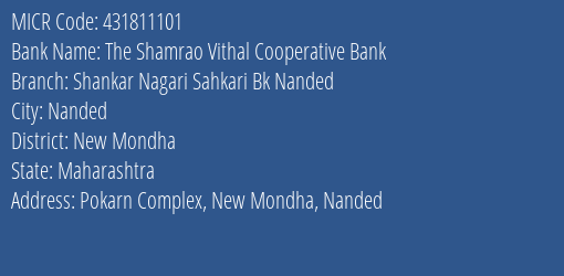 Shankar Nagarik Sahakari Bank Nanded MICR Code