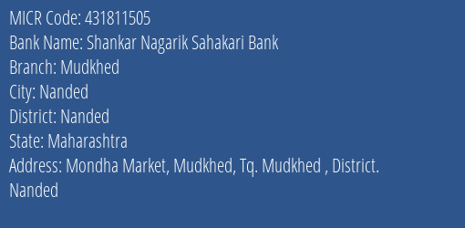 Shankar Nagarik Sahakari Bank Mudkhed MICR Code