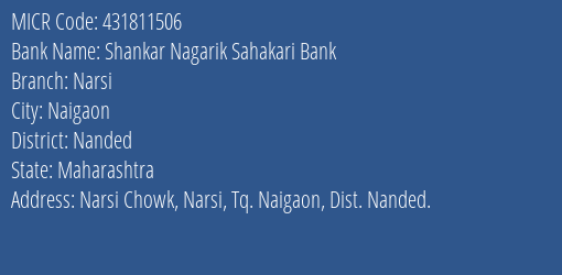 Shankar Nagarik Sahakari Bank Narsi MICR Code