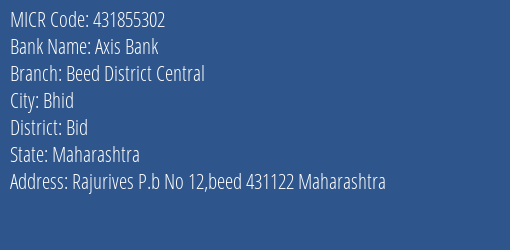 Beed District Central Co Operative Bank Ltd Rajurives MICR Code