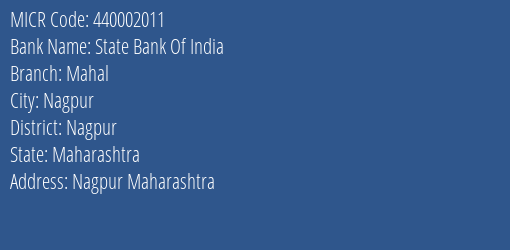 State Bank Of India Mahal MICR Code