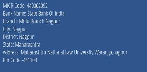 State Bank Of India Mnlu Branch Nagpur MICR Code