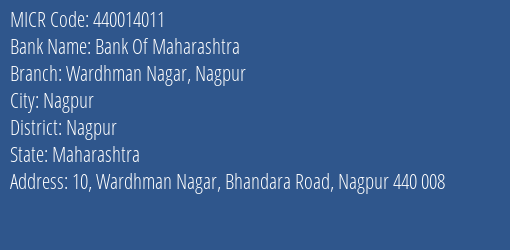 Bank Of Maharashtra Wardhman Nagar Nagpur MICR Code