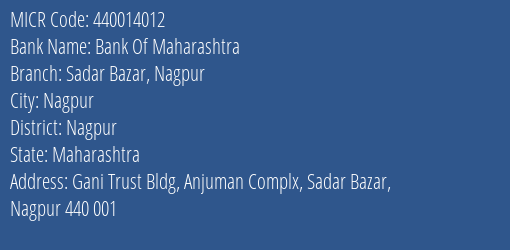 Bank Of Maharashtra Sadar Bazar Nagpur MICR Code