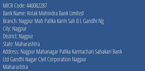Nagpur Mah Palika Karm Sahakari Bank Ltd Gandhi Ng MICR Code