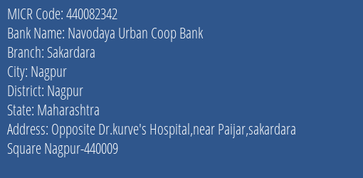 Yes Bank Navodaya Urban Coop Bank Sakardara Branch Address Details and MICR Code 440082342