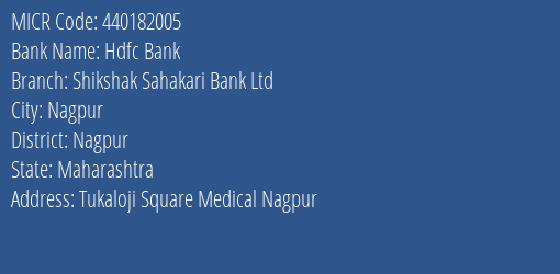 Shikshak Sahakari Bank Ltd Tukaloji Square Medical MICR Code