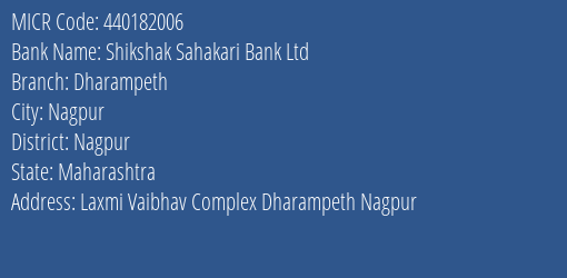 Shikshak Sahakari Bank Ltd Dharampeth MICR Code