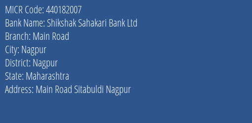 Shikshak Sahakari Bank Ltd Main Road MICR Code