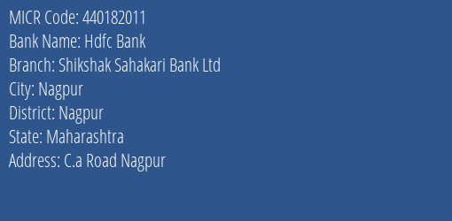 Shikshak Sahakari Bank Ltd C.a Road MICR Code