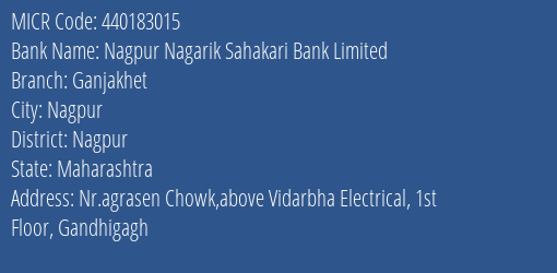 Nagpur Nagarik Sahakari Bank Limited Ganjakhet MICR Code