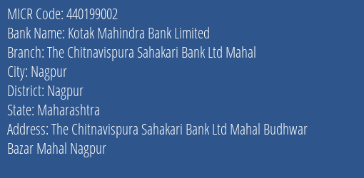 The Chitnavispura Sahakari Bank Ltd Mahal MICR Code
