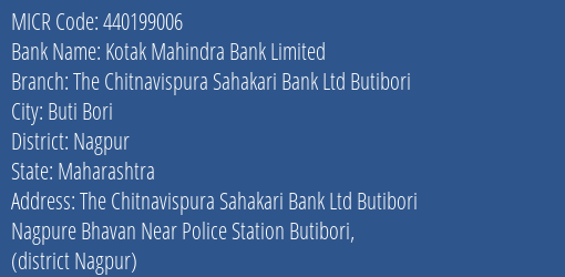 The Chitnavispura Sahakari Bank Ltd Butibori MICR Code