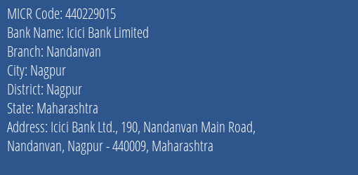 Icici Bank Limited Nandanvan MICR Code