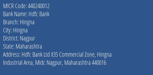 Hdfc Bank Hingna MICR Code