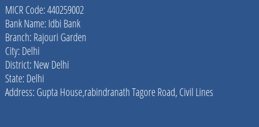 Idbi Bank Rajouri Garden MICR Code