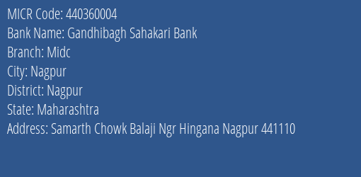 Yes Bank Gandhibagh Sahakari Bank Midc Branch Address Details and MICR Code 440360004