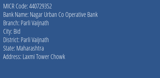Nagar Urban Co Operative Bank Parli Vaijnath MICR Code