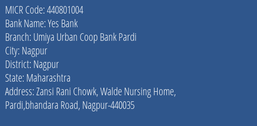 Umiya Urban Coop Bank Ltd Pardi MICR Code