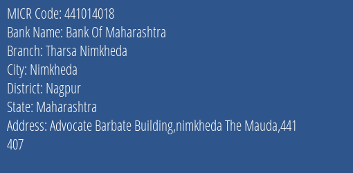 Bank Of Maharashtra Tharsa Nimkheda MICR Code