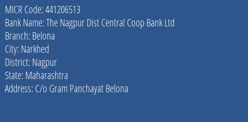 Idbi Bank The Nagpur Dist Central Coop Bank Ltd. Belona Branch Address Details and MICR Code 441206513