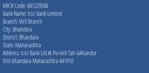 Icici Bank Limited Virli Branch MICR Code