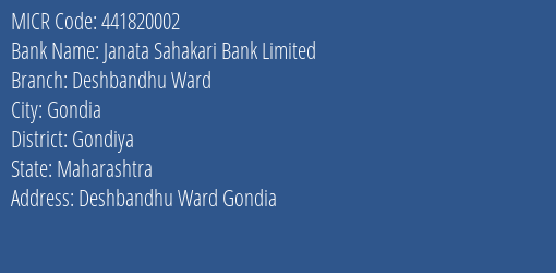 Janata Sahakari Bank Limited Deshbandhu Ward MICR Code