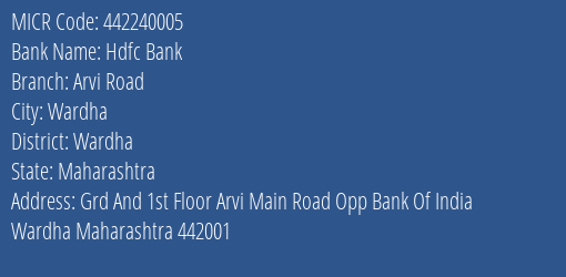 Hdfc Bank Arvi Road MICR Code