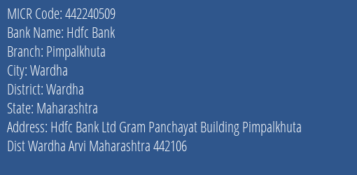 Hdfc Bank Pimpalkhuta MICR Code