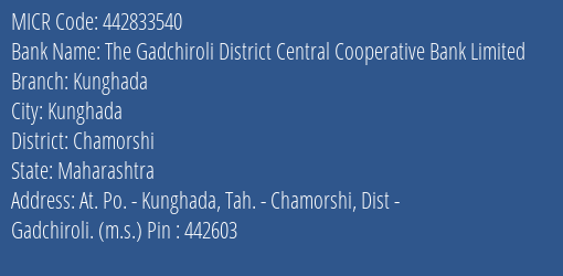 The Gadchiroli District Central Cooperative Bank Limited Kunghada MICR Code
