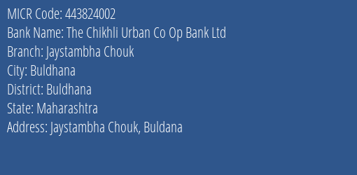 The Chikhli Urban Co Op Bank Ltd Jaystambha Chouk MICR Code