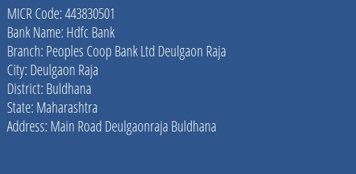 Peoples Coop Bank Ltd Deulgaon Raja Deulgaon Raja MICR Code