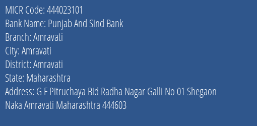 Punjab And Sind Bank Amravati MICR Code