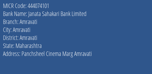 Janata Sahakari Bank Limited Amravati MICR Code